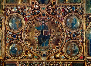Pala dOro, Evangelistler altın ve değerli taşlarla işlemeli emaye ile Majesteleri İsa